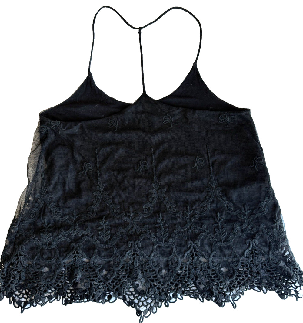 Pins and Needles Anthropologie Black unconventional Lace Sleeveless Top Sz- XS